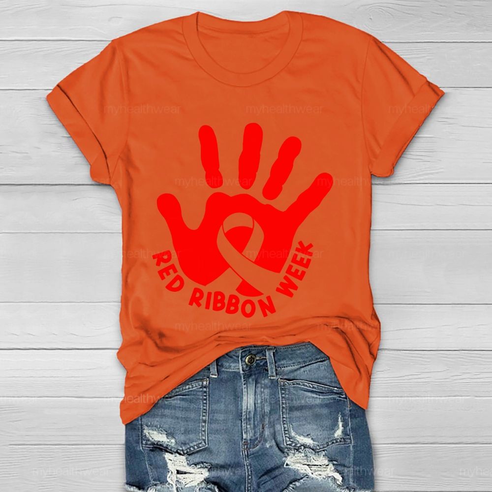 Red Ribbon Week Handprint Healthwear T-shirt