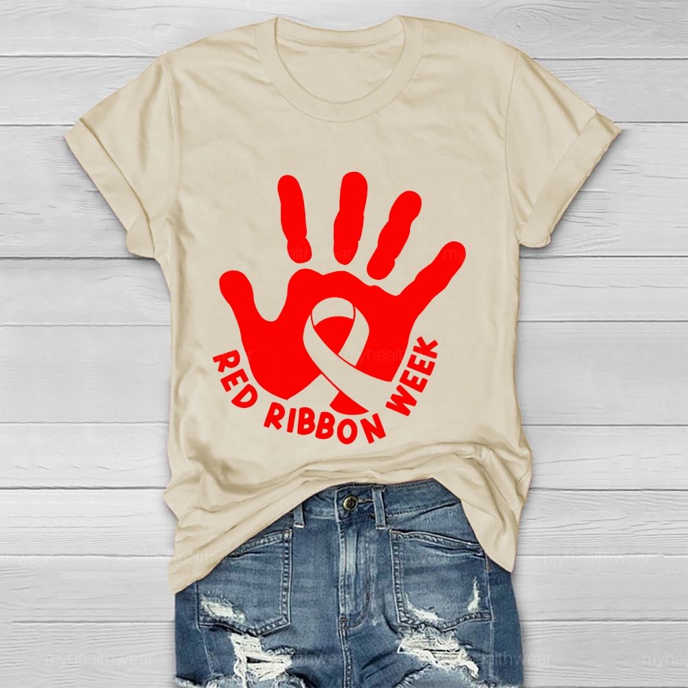 Red Ribbon Week Handprint Healthwear T-shirt