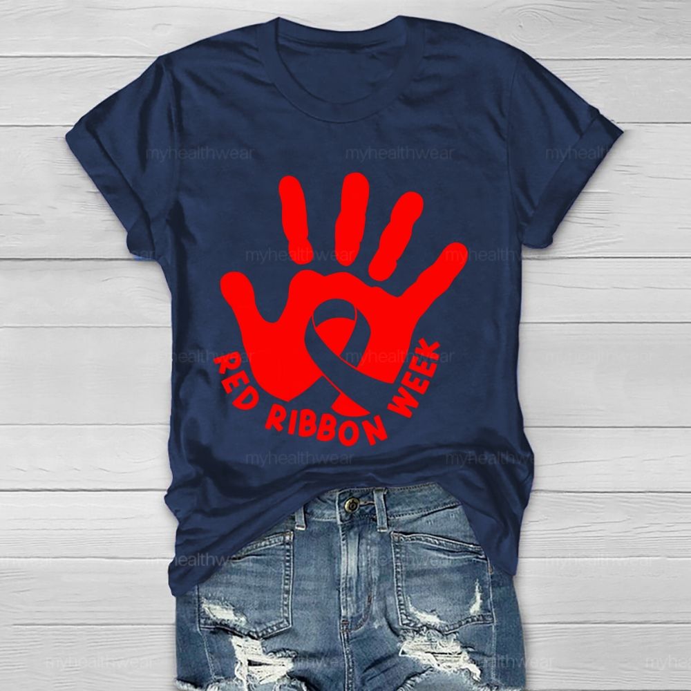 Red Ribbon Week Handprint Healthwear T-shirt