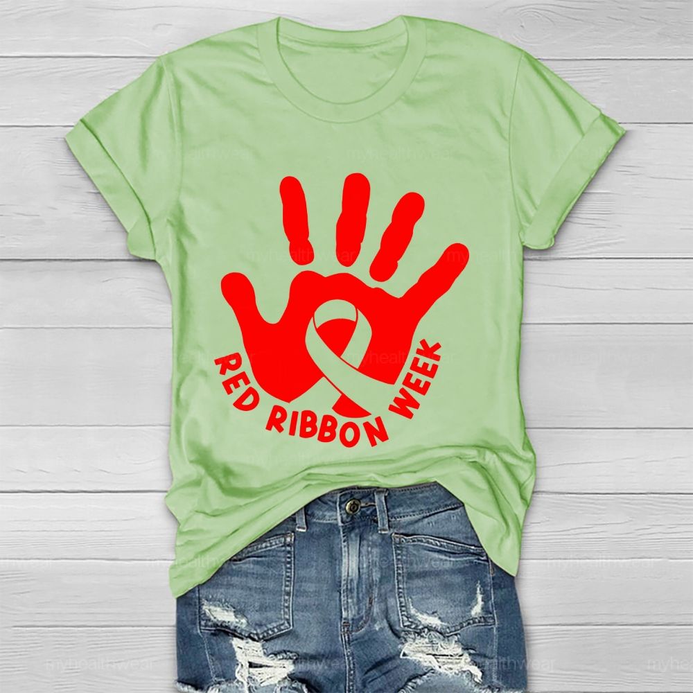 Red Ribbon Week Handprint Healthwear T-shirt