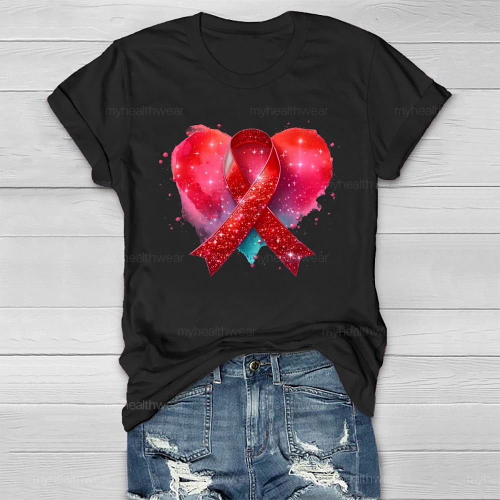 Red Ribbon Heart Healthwear T-shirt