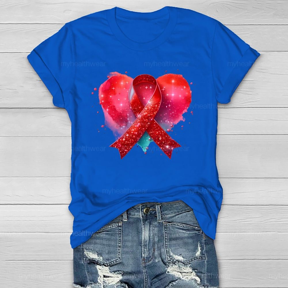 Red Ribbon Heart Healthwear T-shirt