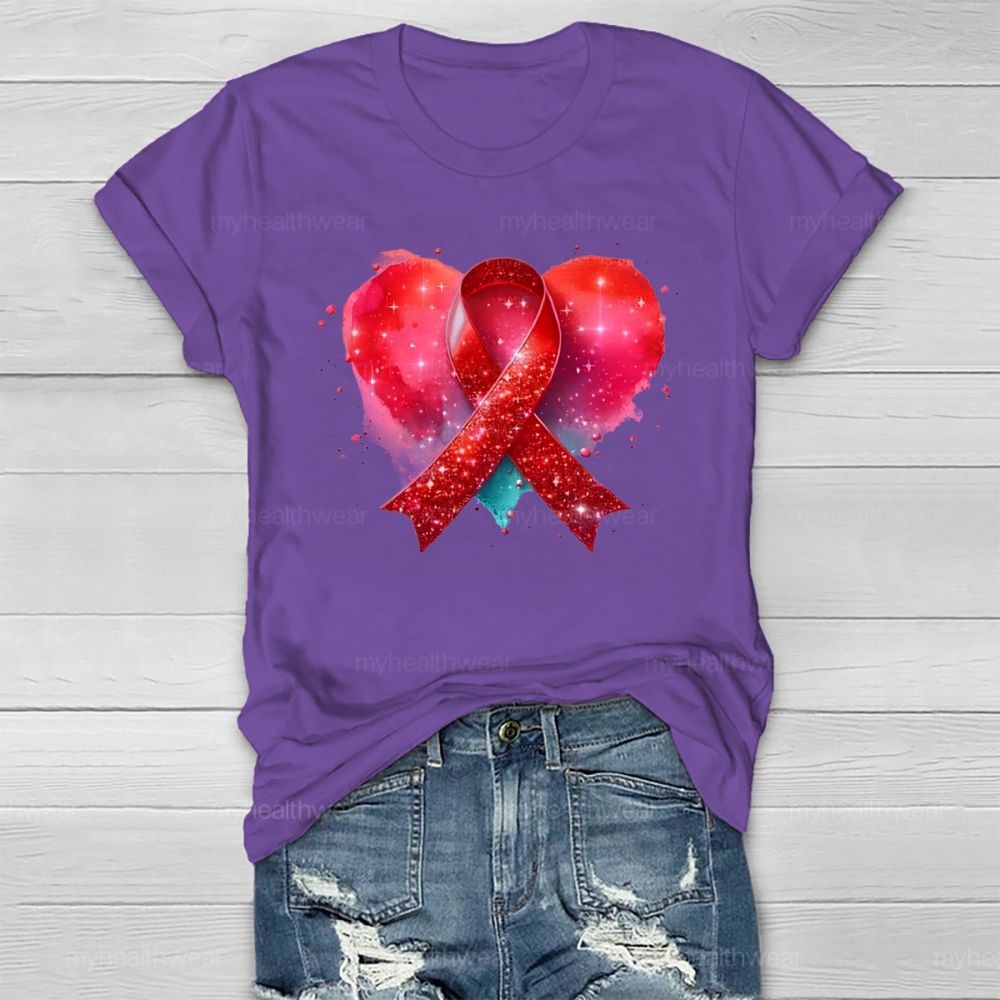 Red Ribbon Heart Healthwear T-shirt
