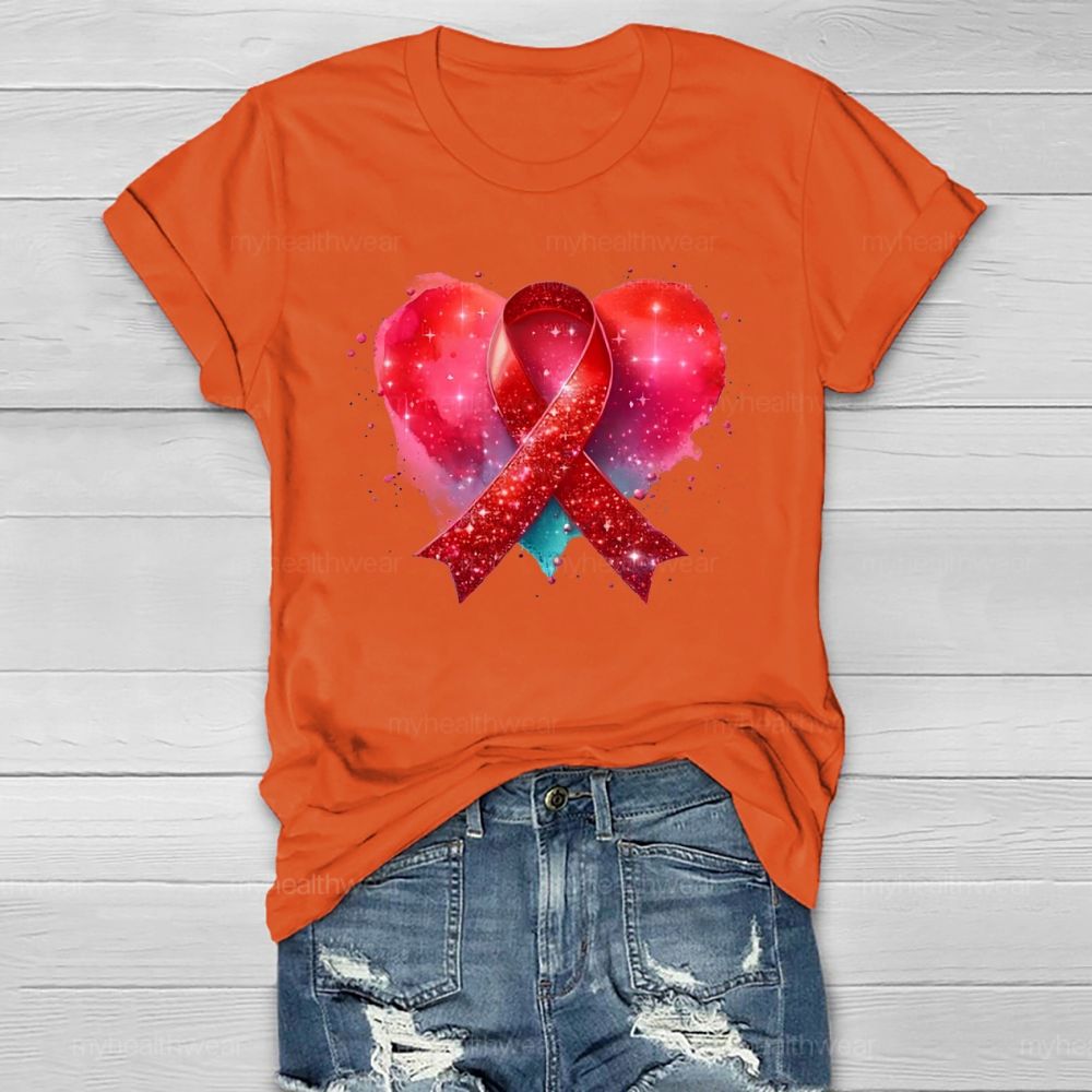 Red Ribbon Heart Healthwear T-shirt
