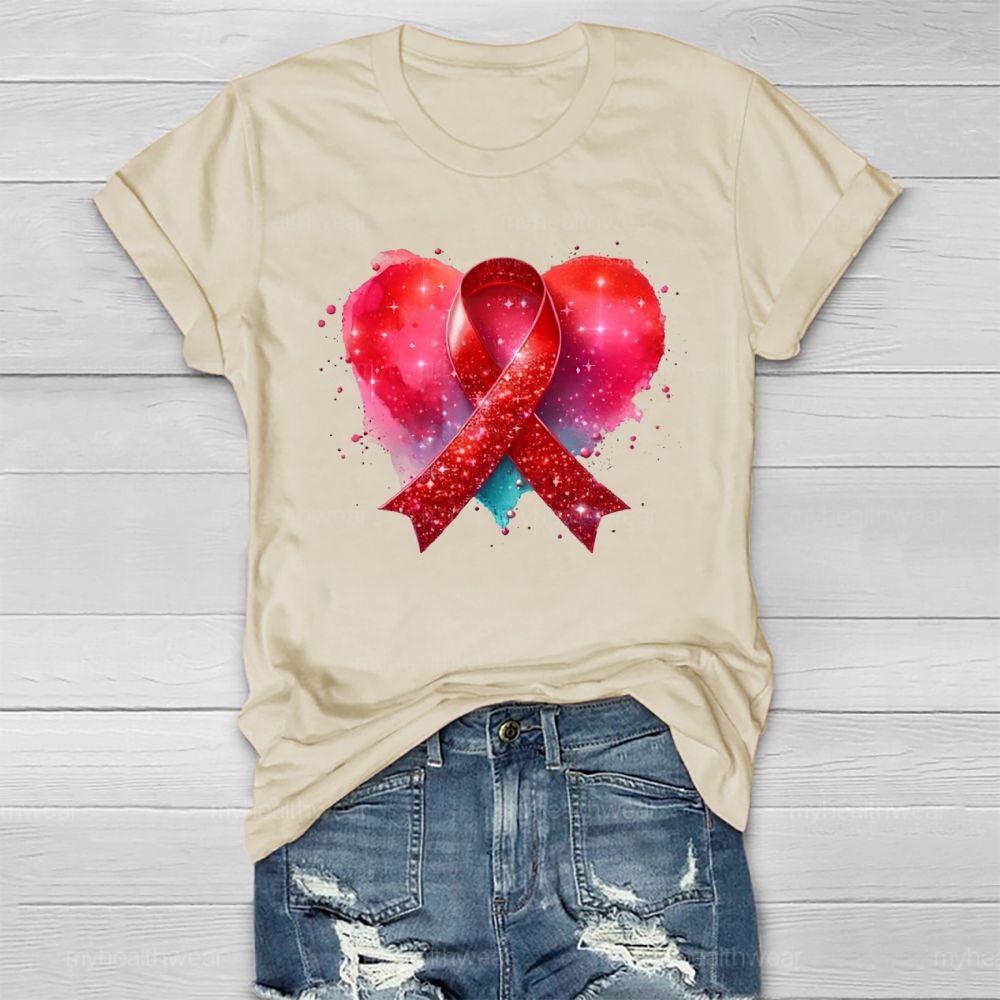 Red Ribbon Heart Healthwear T-shirt
