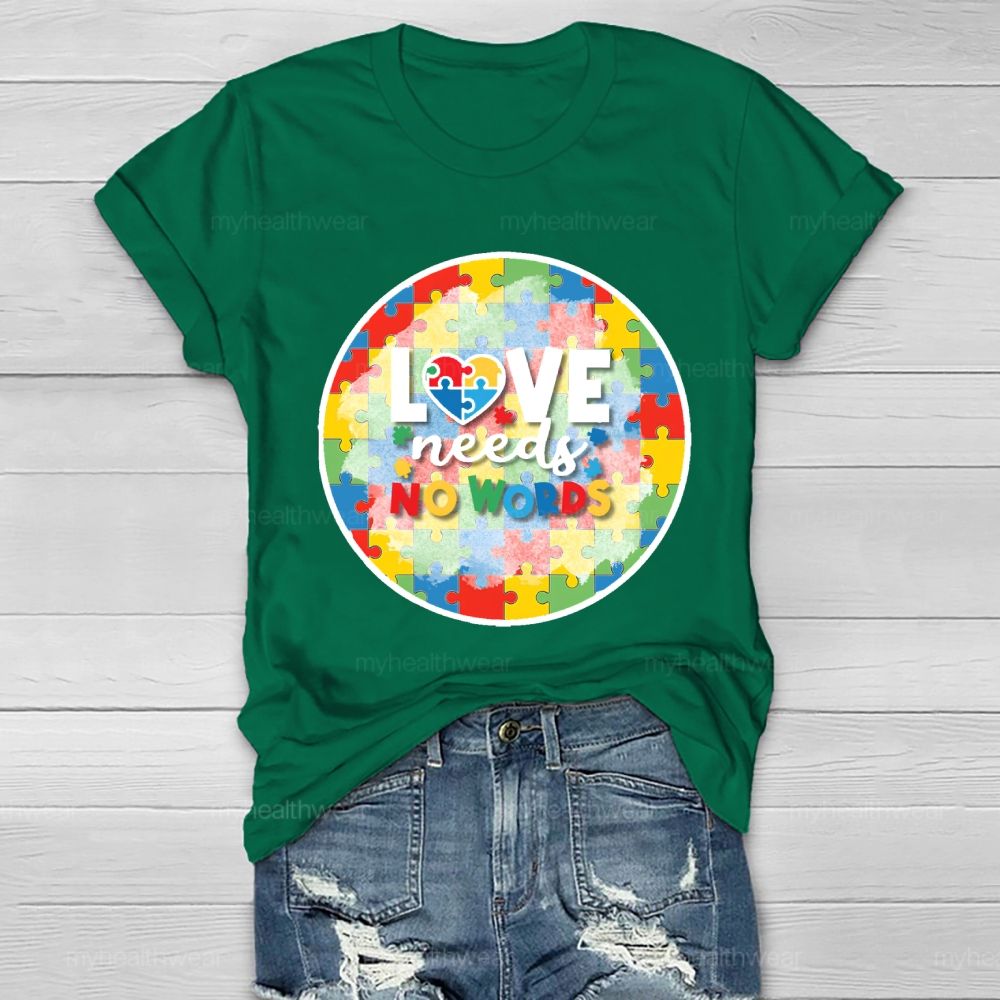 Love Needs No Words Puzzle Circle Healthwear T-shirt