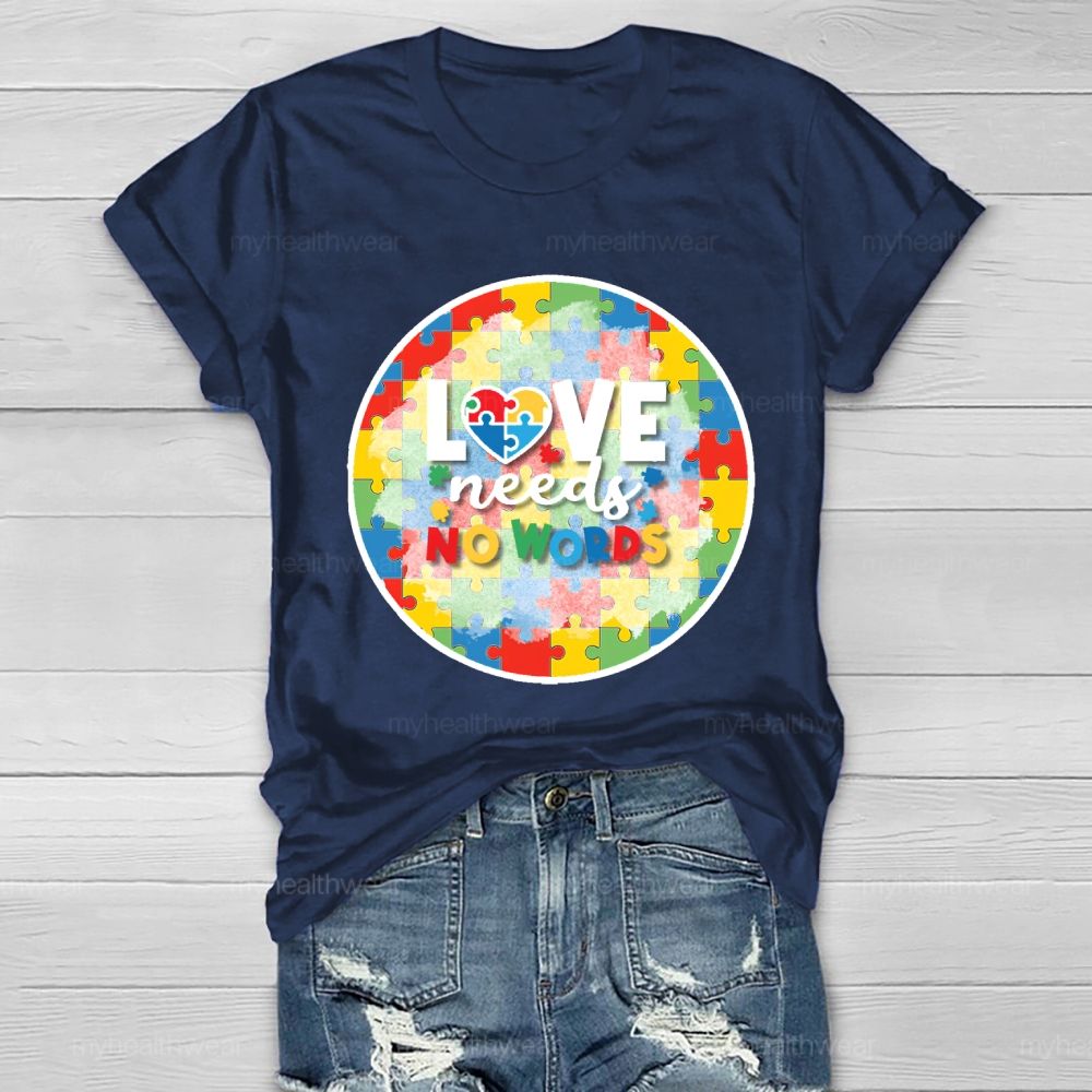 Love Needs No Words Puzzle Circle Healthwear T-shirt