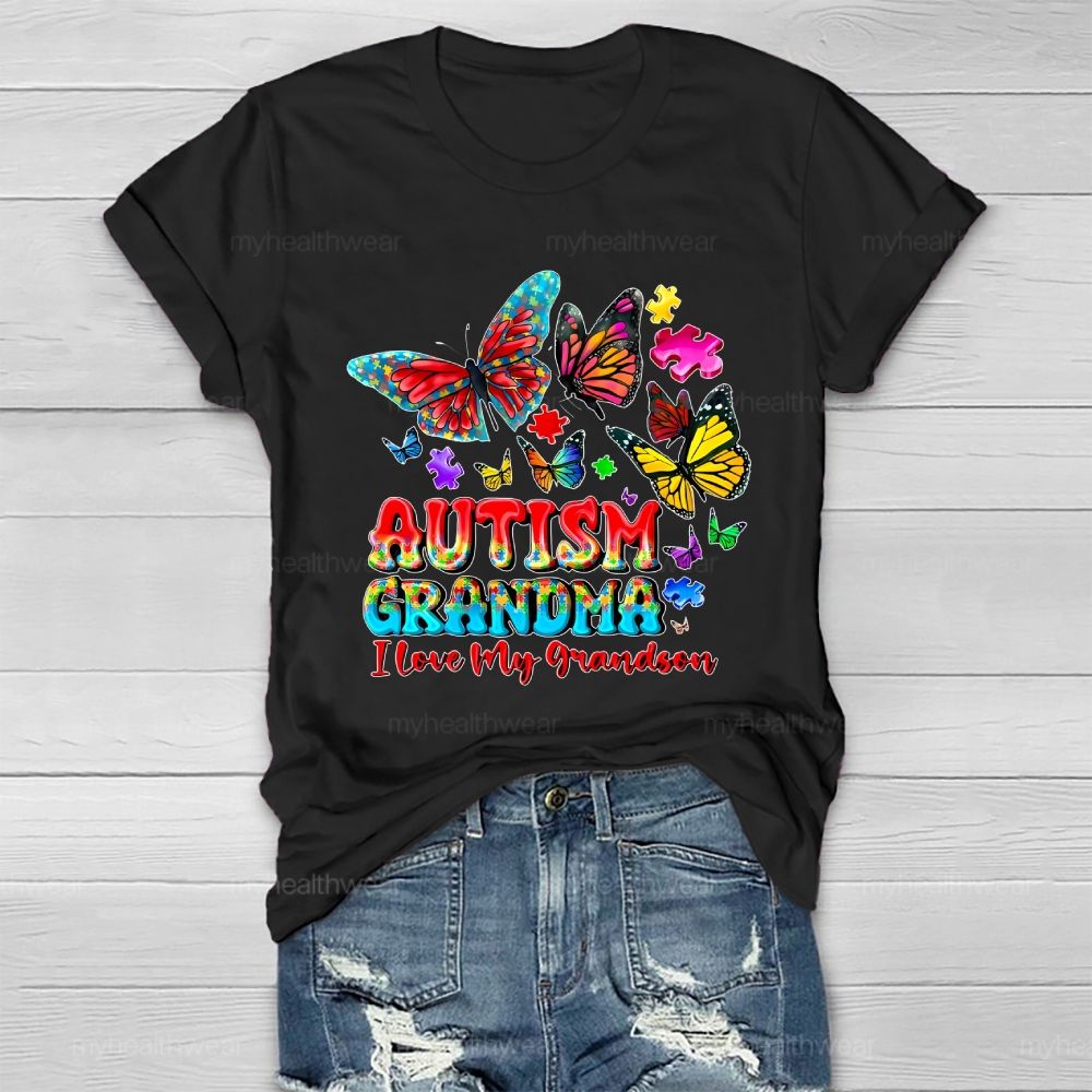 Butterfly Autism Grandma I Love My Grandson Healthwear T-shirt