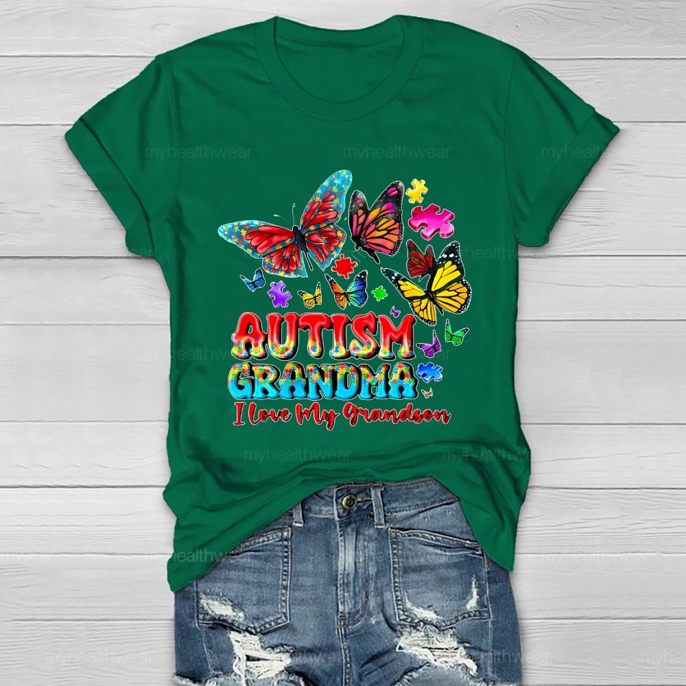 Butterfly Autism Grandma I Love My Grandson Healthwear T-shirt