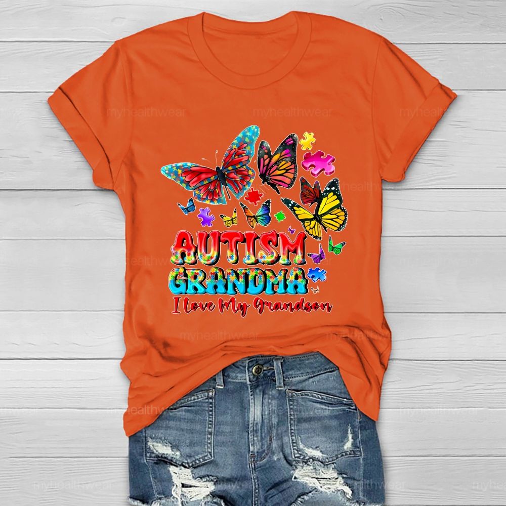 Butterfly Autism Grandma I Love My Grandson Healthwear T-shirt