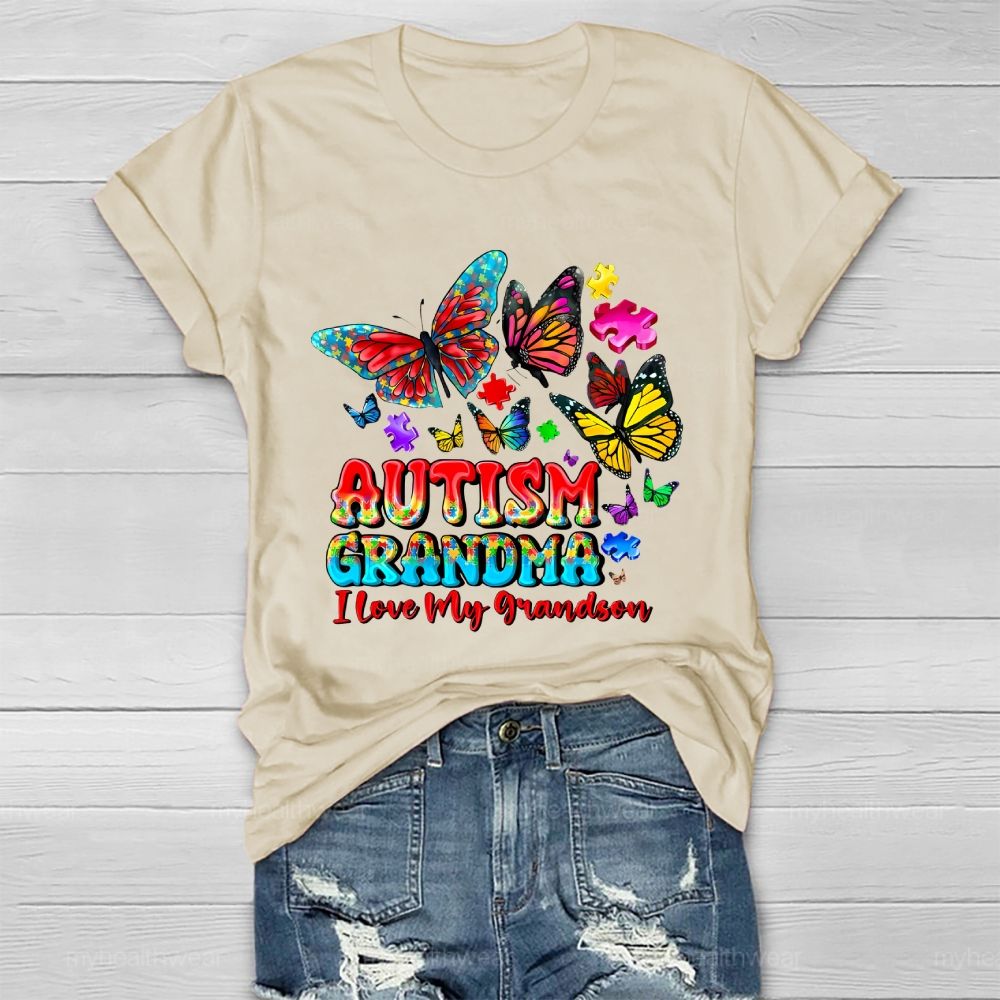 Butterfly Autism Grandma I Love My Grandson Healthwear T-shirt