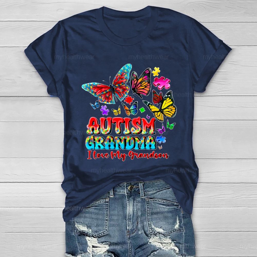 Butterfly Autism Grandma I Love My Grandson Healthwear T-shirt