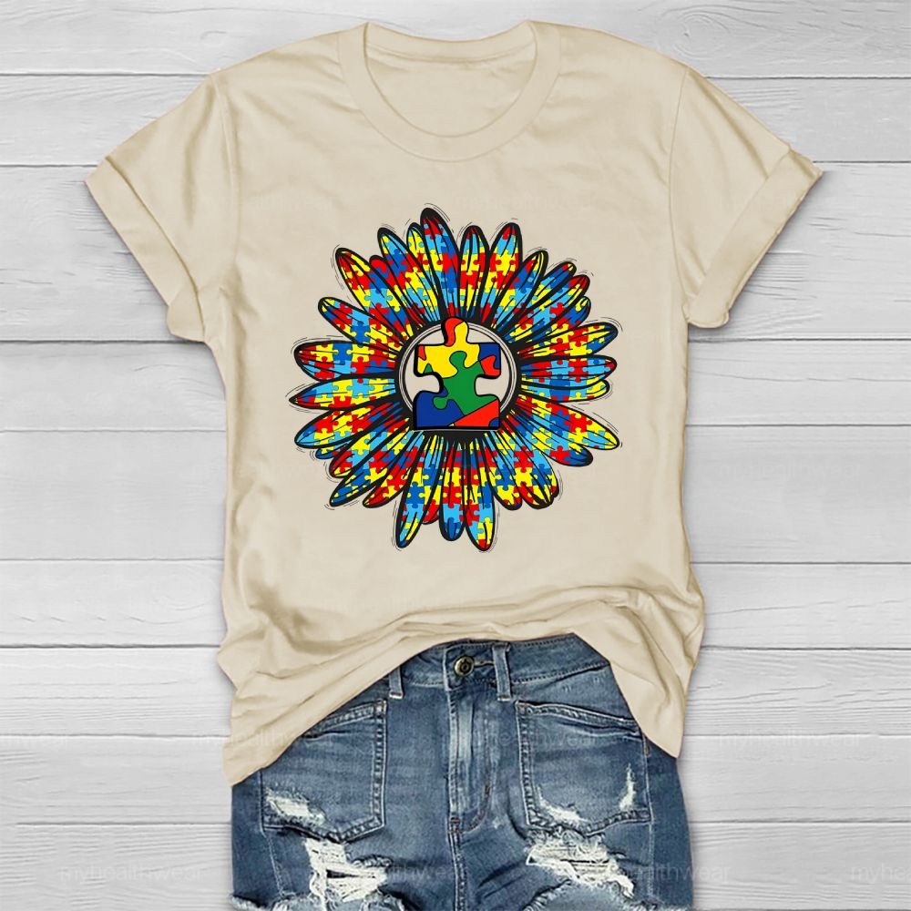 Autism Sunflower Colorful Puzzle Healthwear T-shirt