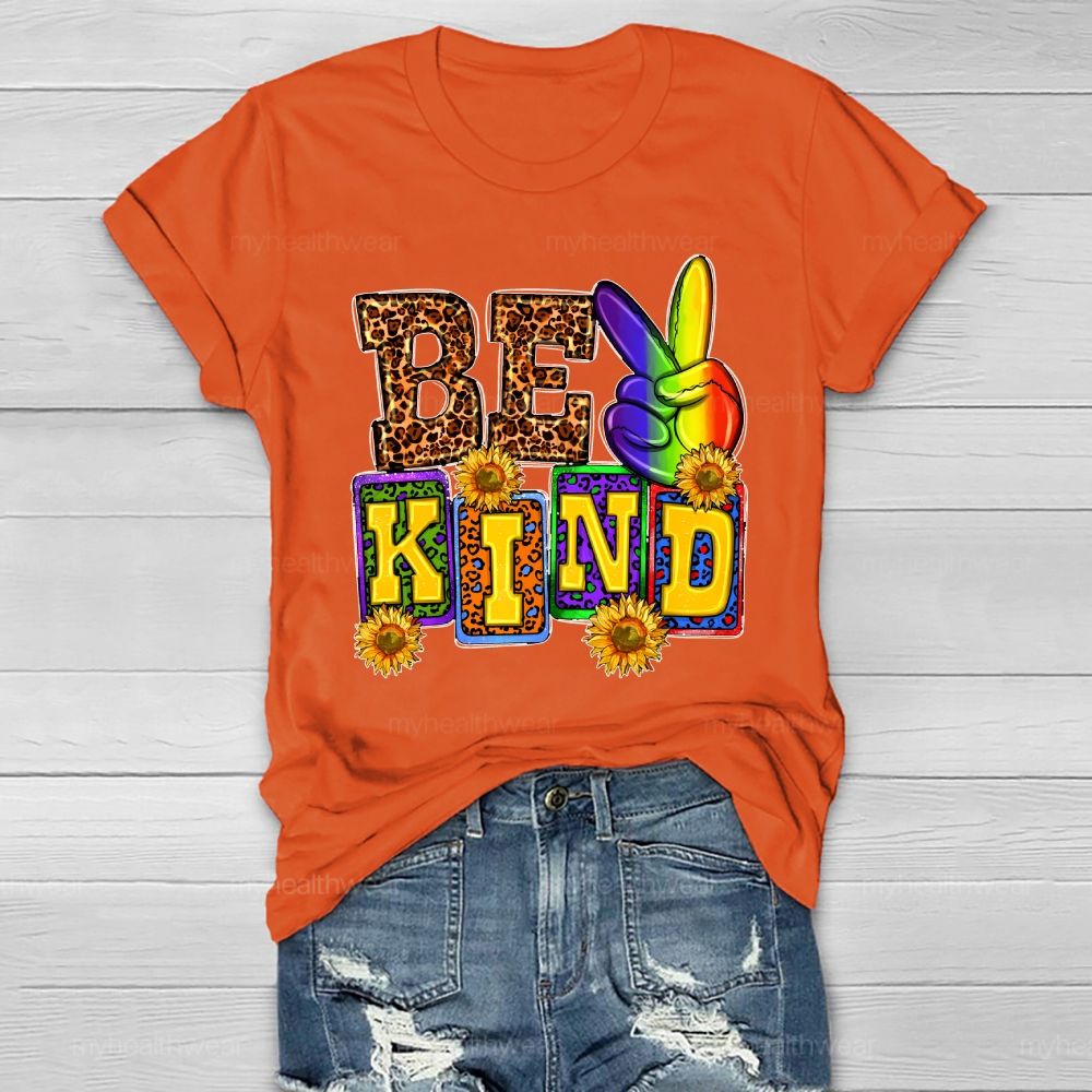 Be Kind Leopard Print Letters Healthwear T-shirt