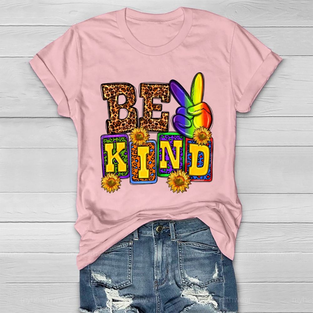 Be Kind Leopard Print Letters Healthwear T-shirt