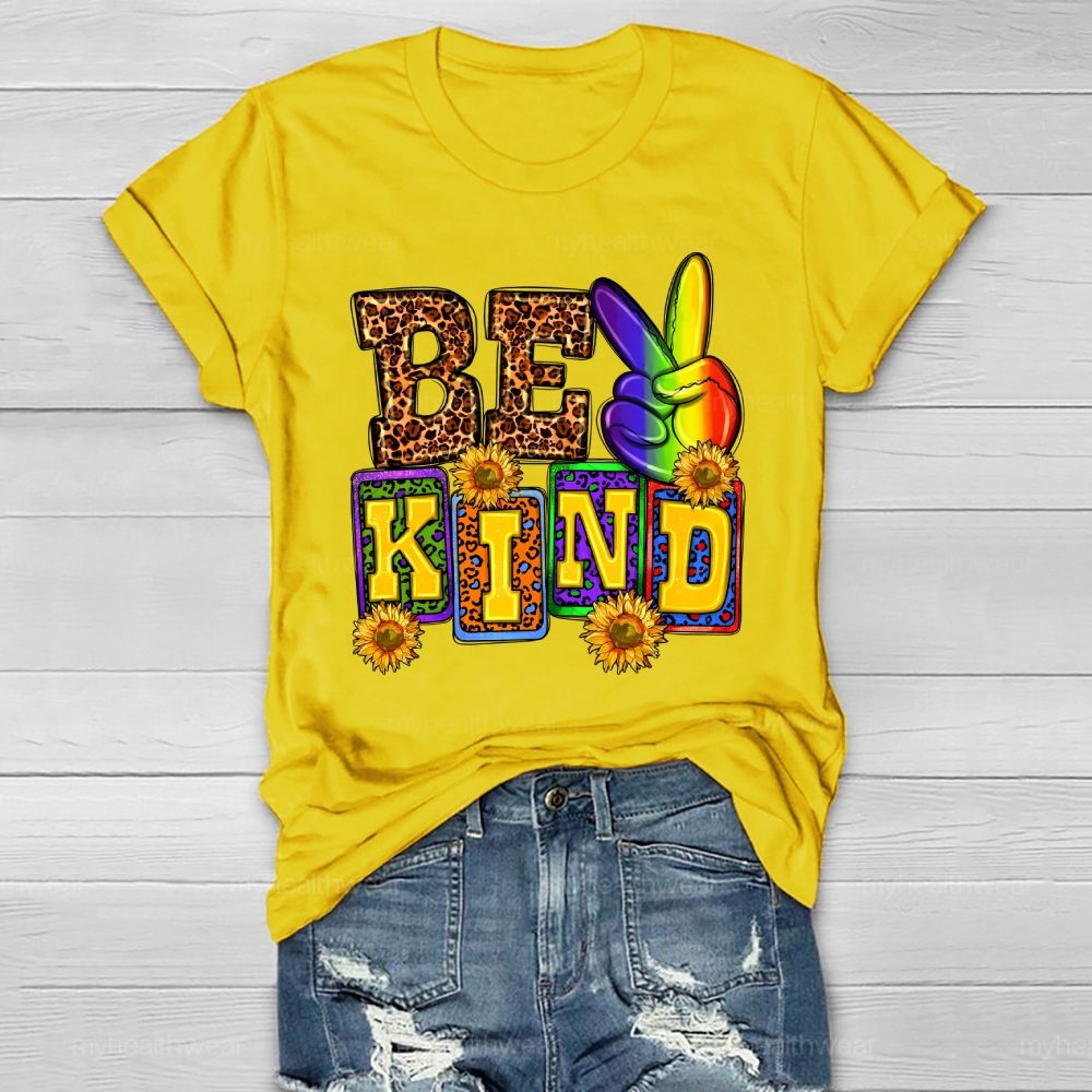 Be Kind Leopard Print Letters Healthwear T-shirt