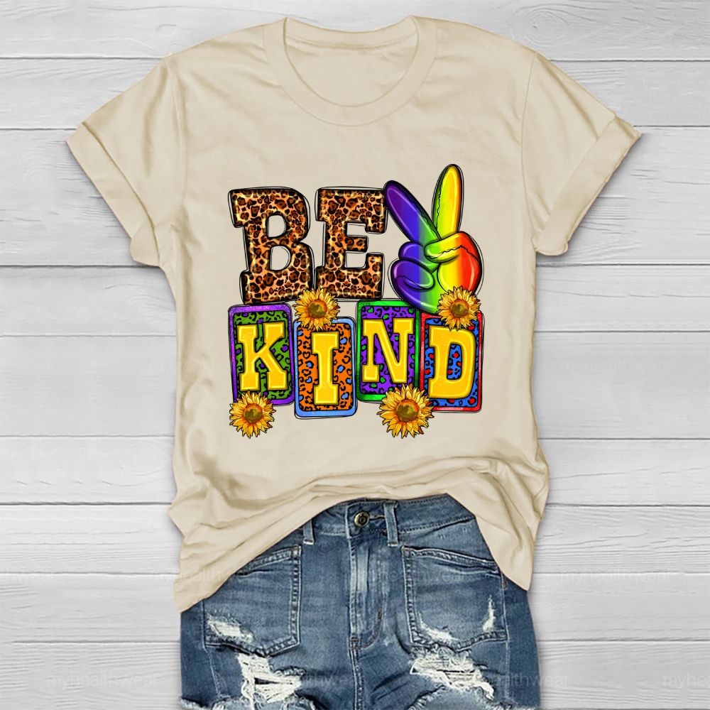 Be Kind Leopard Print Letters Healthwear T-shirt