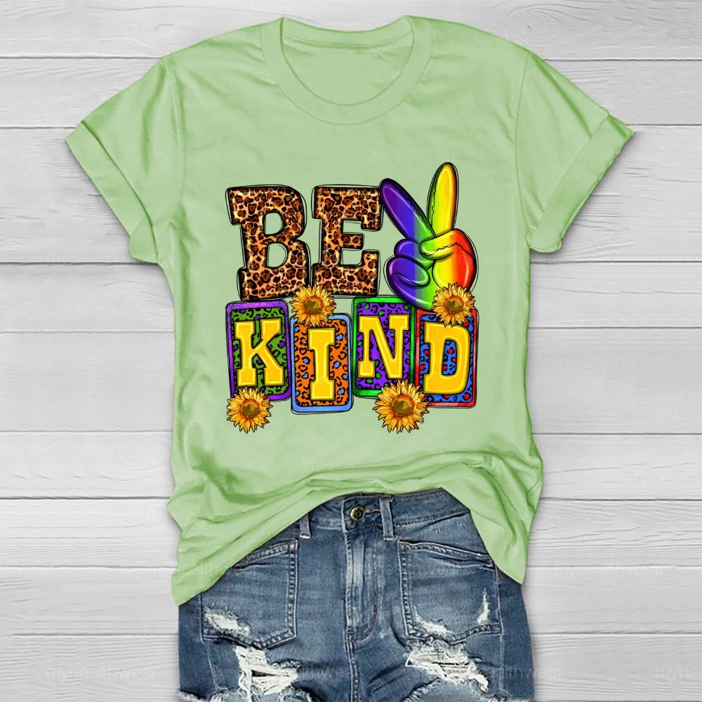 Be Kind Leopard Print Letters Healthwear T-shirt