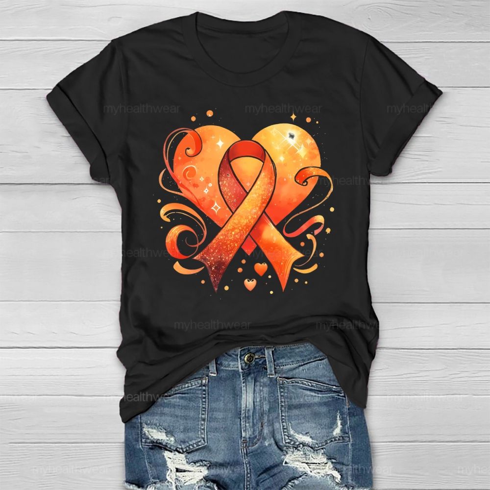 Orange Ribbon Heart Healthwear T-shirt