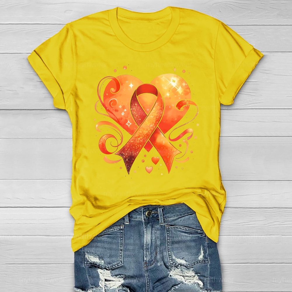 Orange Ribbon Heart Healthwear T-shirt