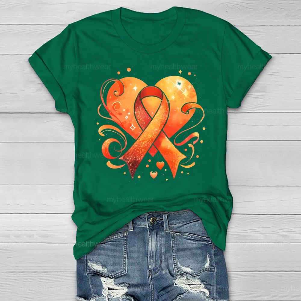 Orange Ribbon Heart Healthwear T-shirt