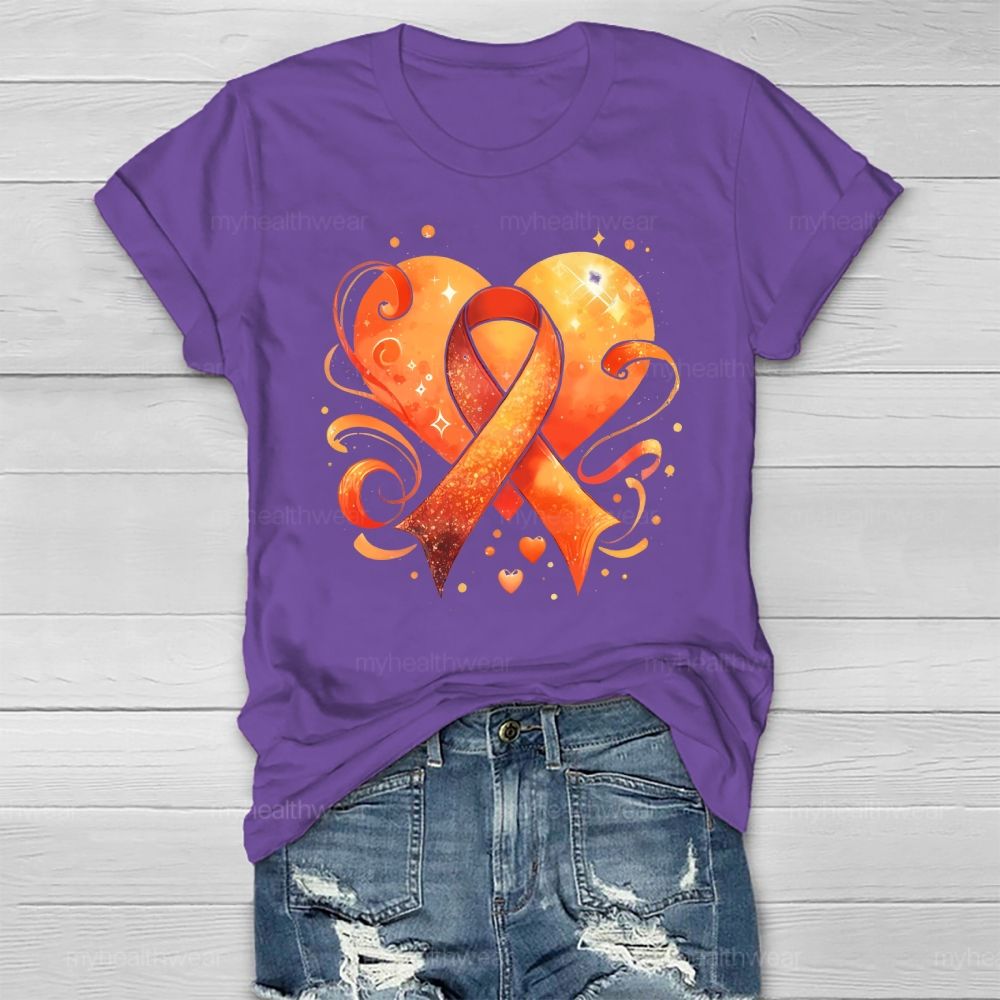 Orange Ribbon Heart Healthwear T-shirt