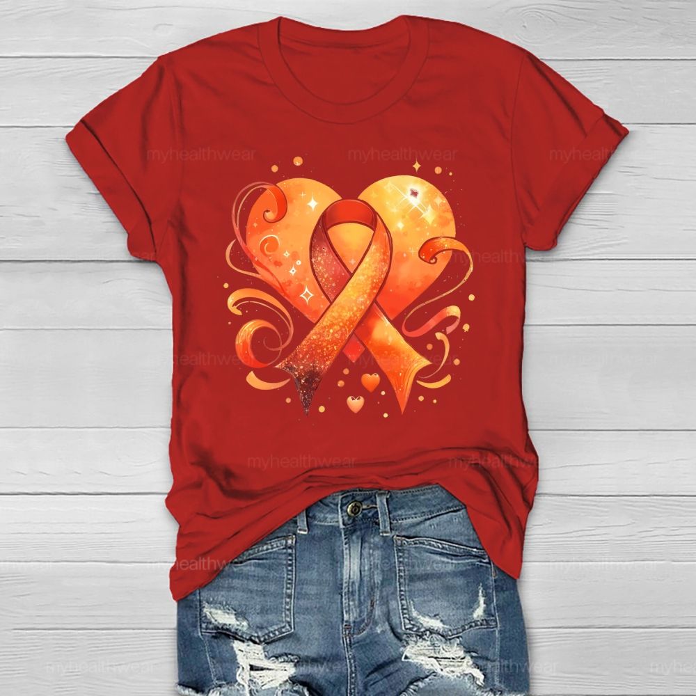 Orange Ribbon Heart Healthwear T-shirt