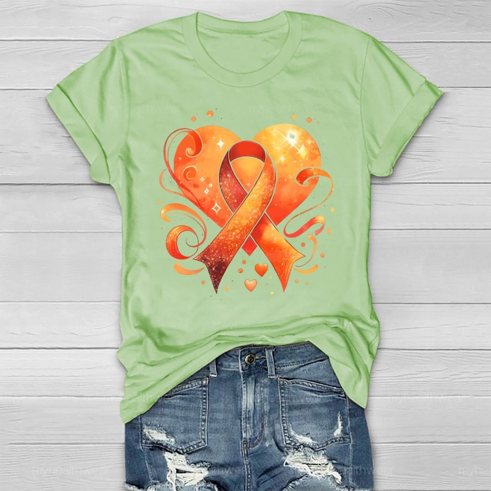 Orange Ribbon Heart Healthwear T-shirt
