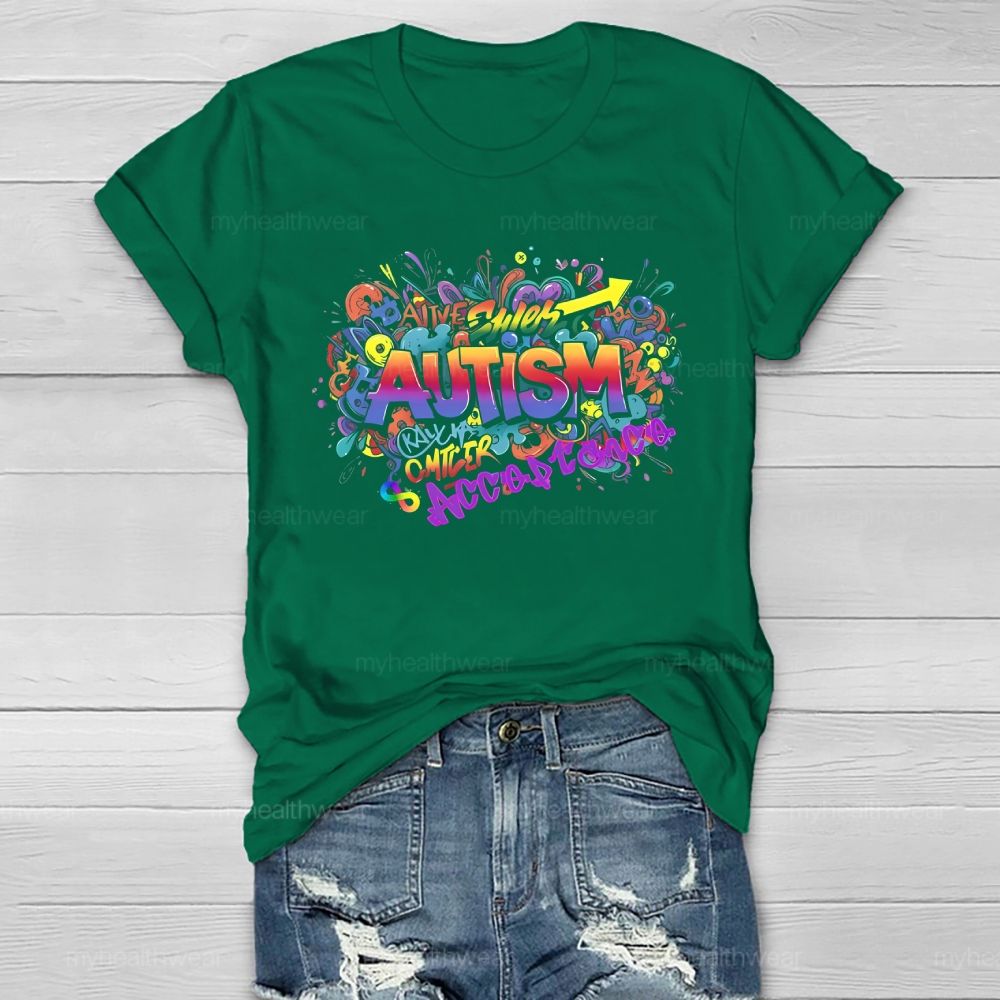 Autism Acceptance Colorful Letters Healthwear T-shirt