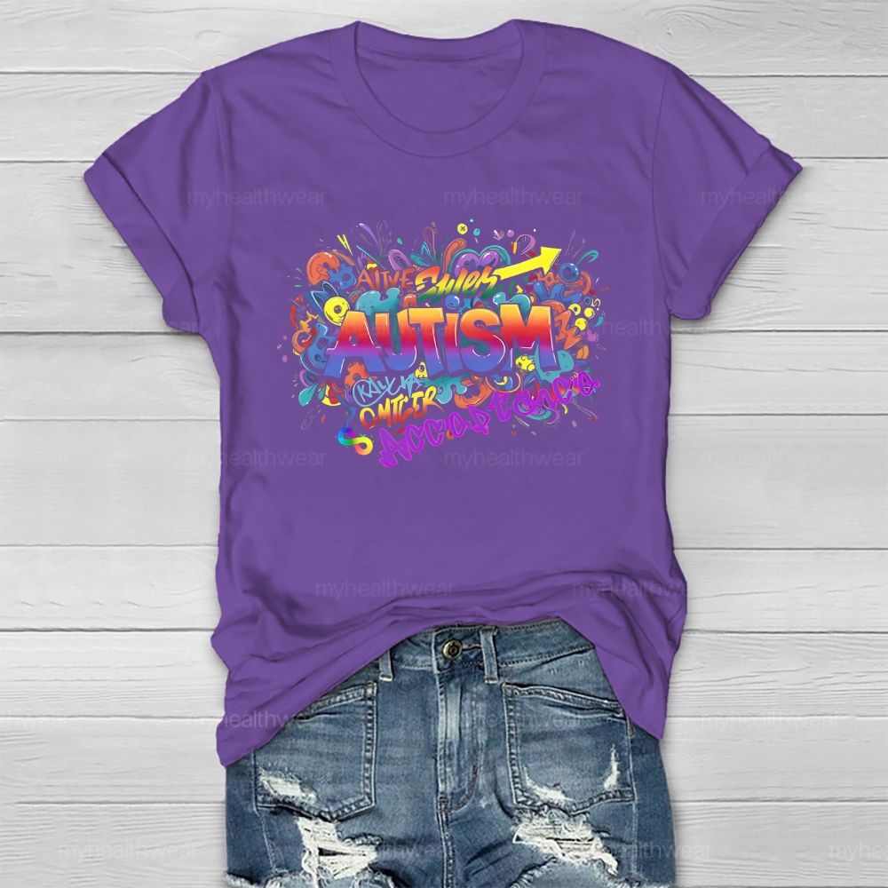 Autism Acceptance Colorful Letters Healthwear T-shirt
