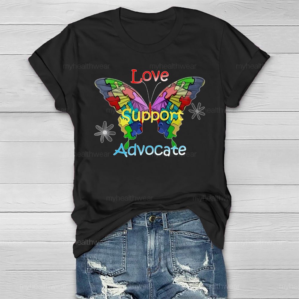 Love Support Advocate Puzzle Butterfly Healthwear T-shirt
