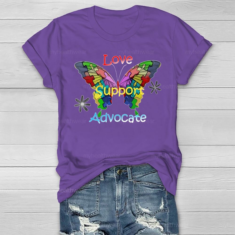 Love Support Advocate Puzzle Butterfly Healthwear T-shirt