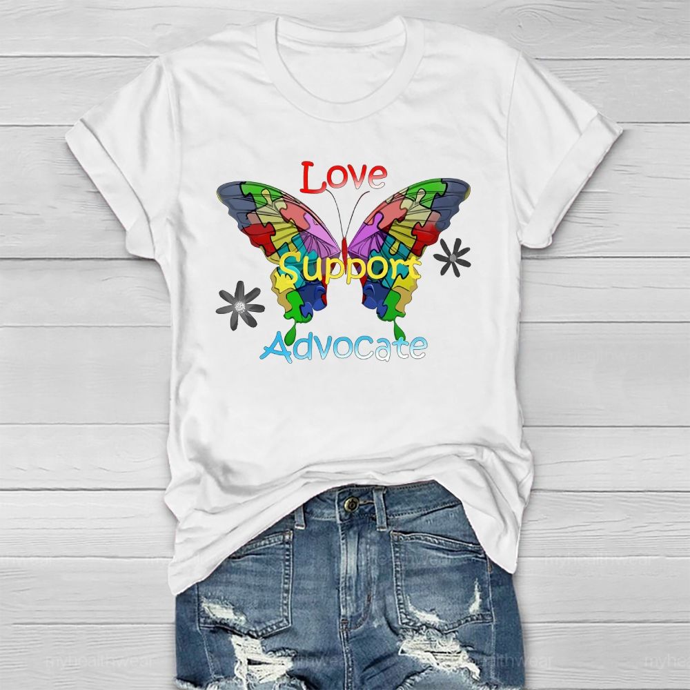 Love Support Advocate Puzzle Butterfly Healthwear T-shirt
