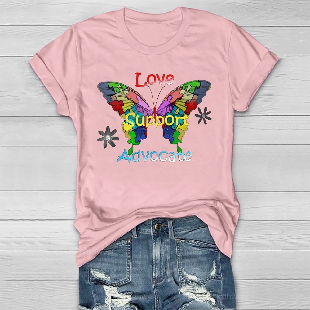 Love Support Advocate Puzzle Butterfly Healthwear T-shirt