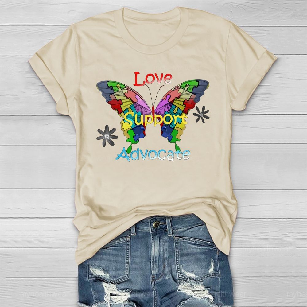 Love Support Advocate Puzzle Butterfly Healthwear T-shirt