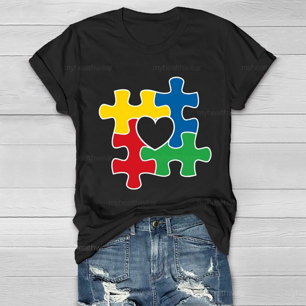 Red Yellow Blue Green Puzzle Heart Healthwear T-shirt