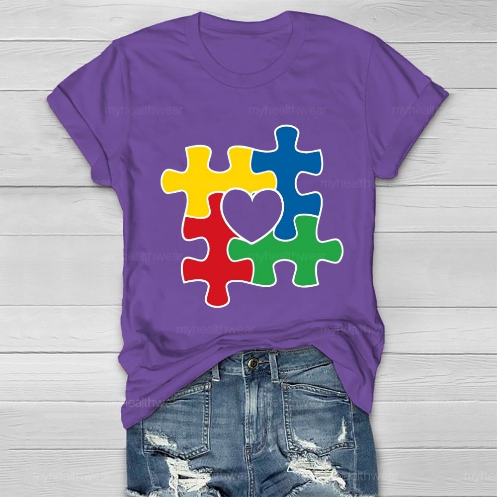 Red Yellow Blue Green Puzzle Heart Healthwear T-shirt