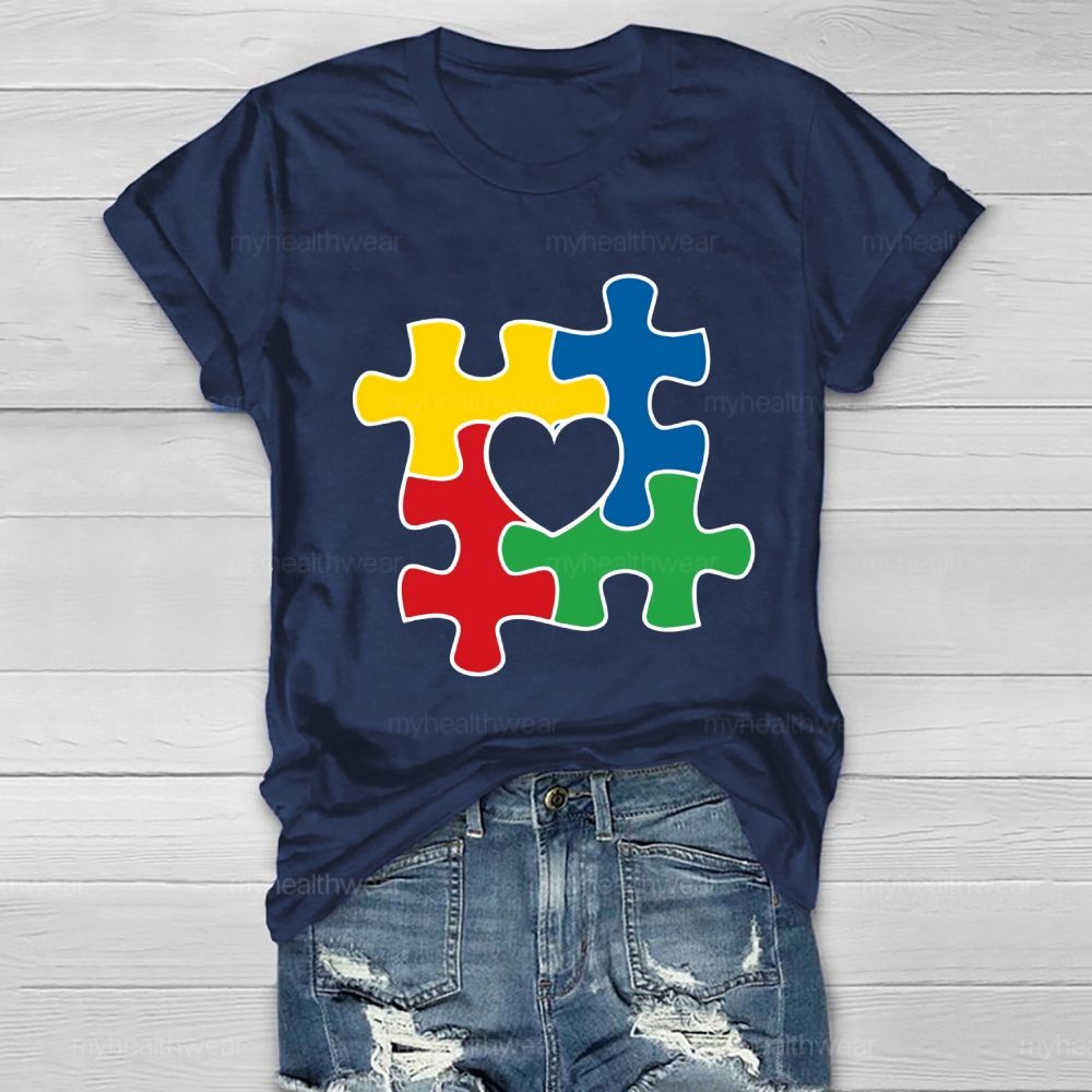 Red Yellow Blue Green Puzzle Heart Healthwear T-shirt