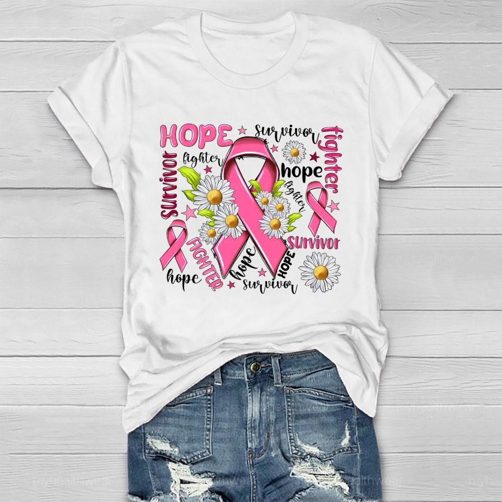 Hope Fighter Survivor Pink Ribbon Healthwear T-shirt