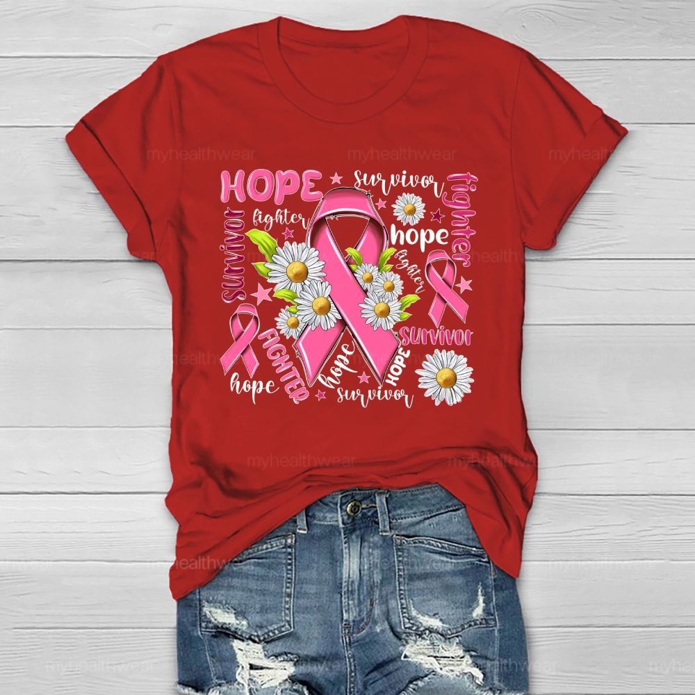 Hope Fighter Survivor Pink Ribbon Healthwear T-shirt