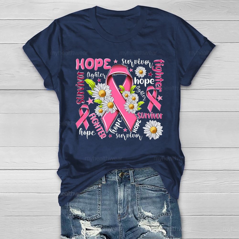 Hope Fighter Survivor Pink Ribbon Healthwear T-shirt