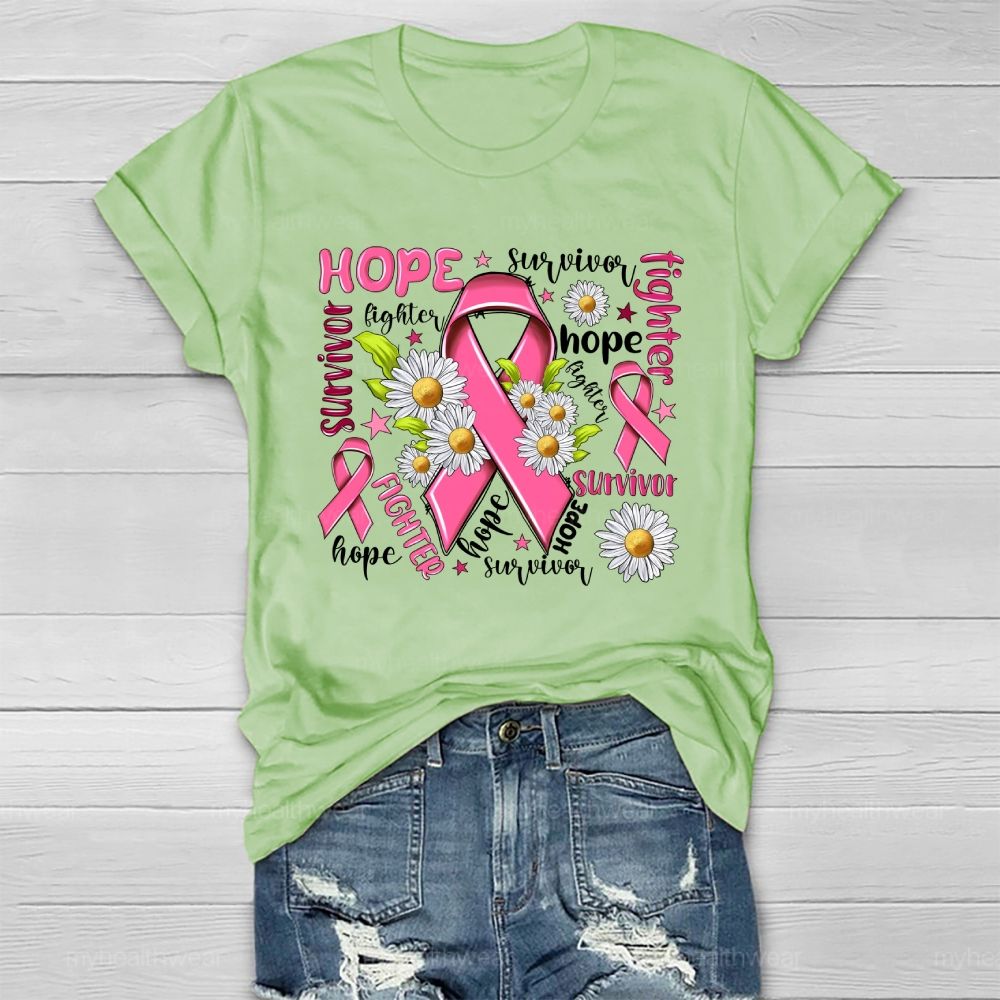 Hope Fighter Survivor Pink Ribbon Healthwear T-shirt