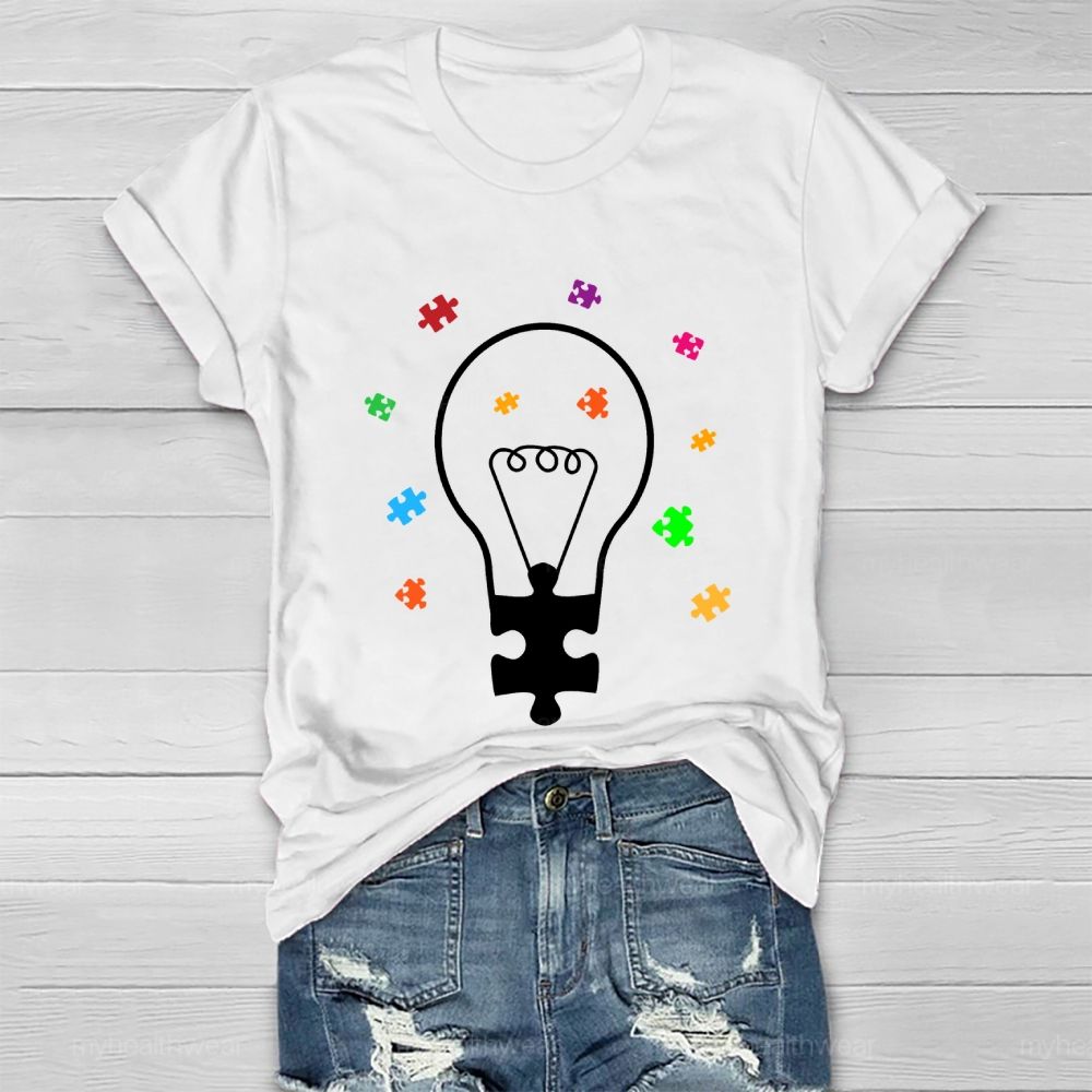 Light Bulb Puzzle Autism Healthwear T-shirt
