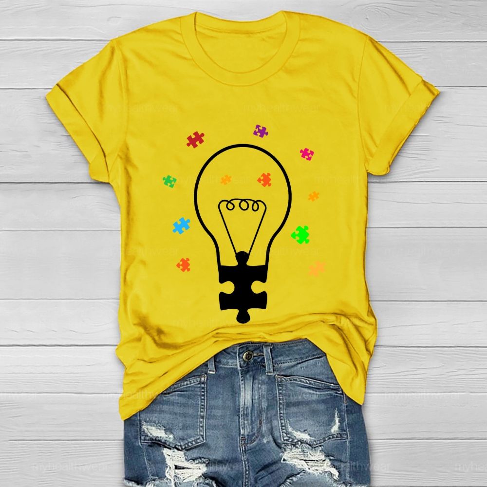 Light Bulb Puzzle Autism Healthwear T-shirt