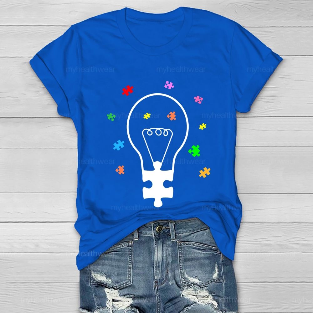 Light Bulb Puzzle Autism Healthwear T-shirt