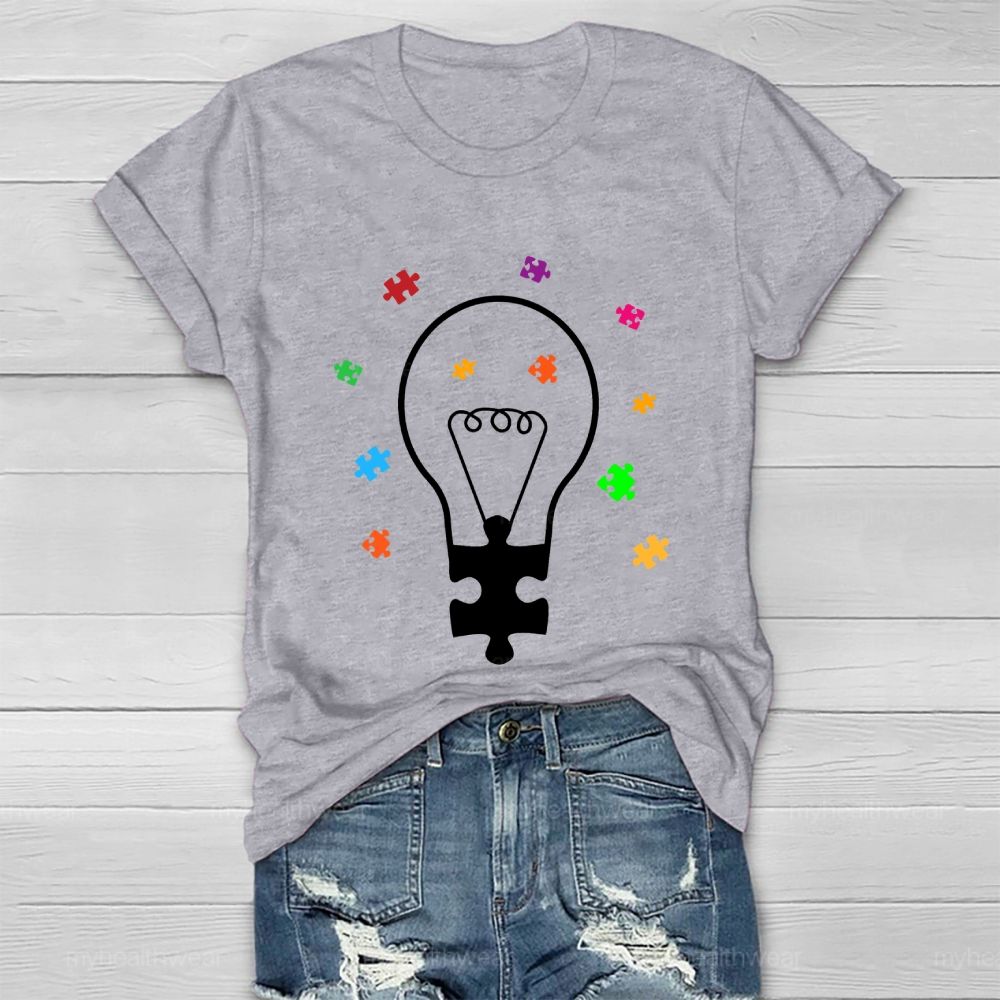 Light Bulb Puzzle Autism Healthwear T-shirt