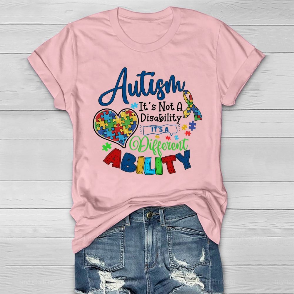 Autism It’s Not A Disability It’s A Different Ability Puzzle Piece Heart Healthwear T-shirt