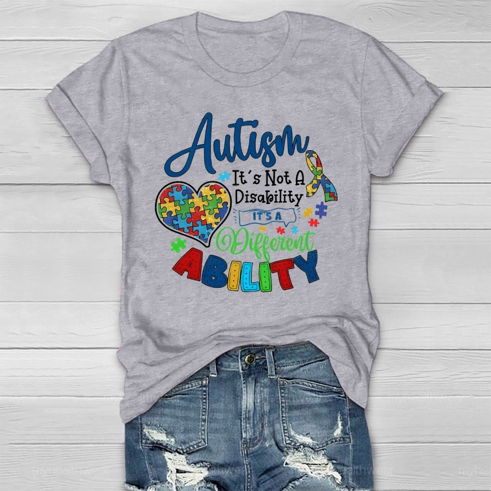Autism It’s Not A Disability It’s A Different Ability Puzzle Piece Heart Healthwear T-shirt