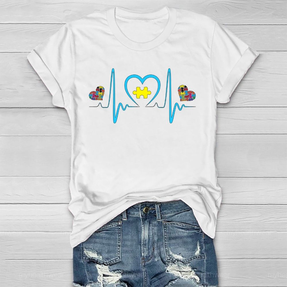 Autism Puzzle Heartbeat Healthwear T-shirt