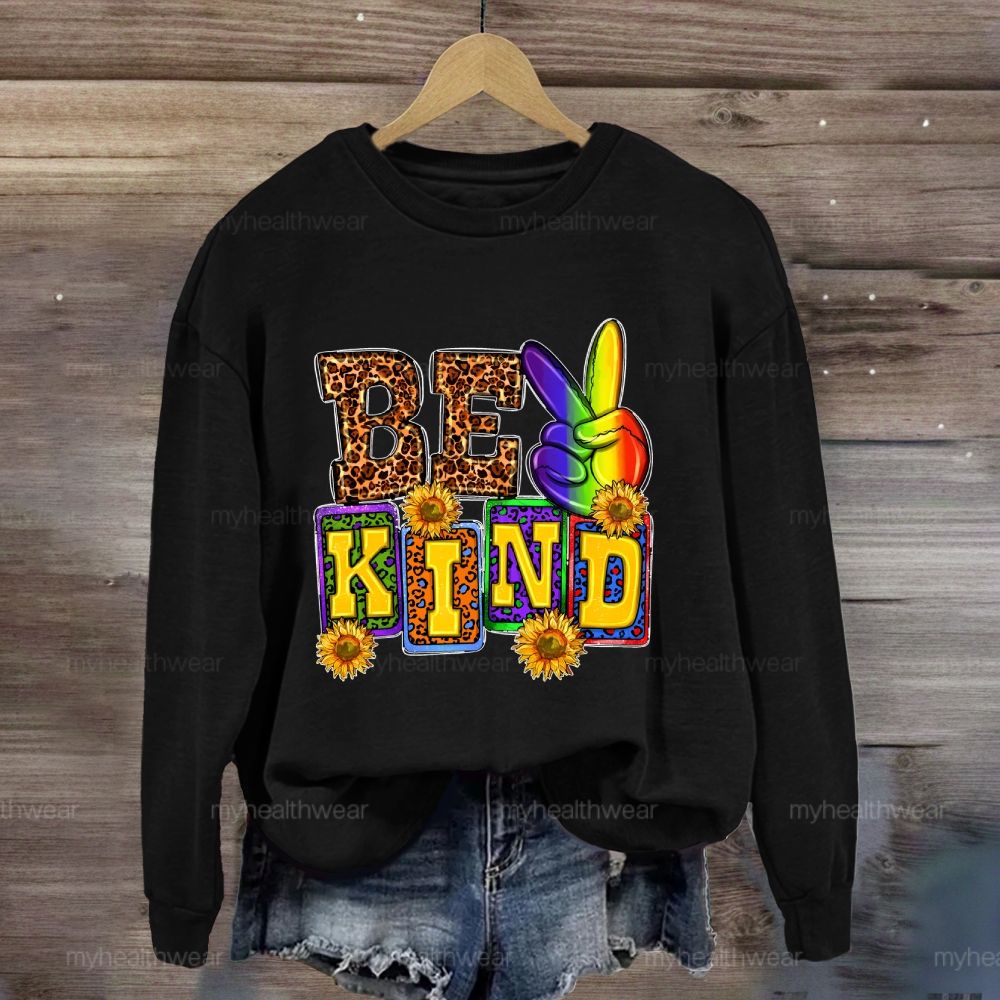 Be Kind Leopard Print Letters Sweatshirt
